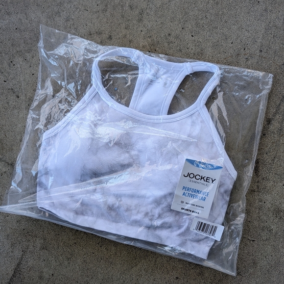 Jockey Essentials White Marbled Racerback Seamfree Jersey Ribbed Sports Bra NWT - Picture 6 of 10